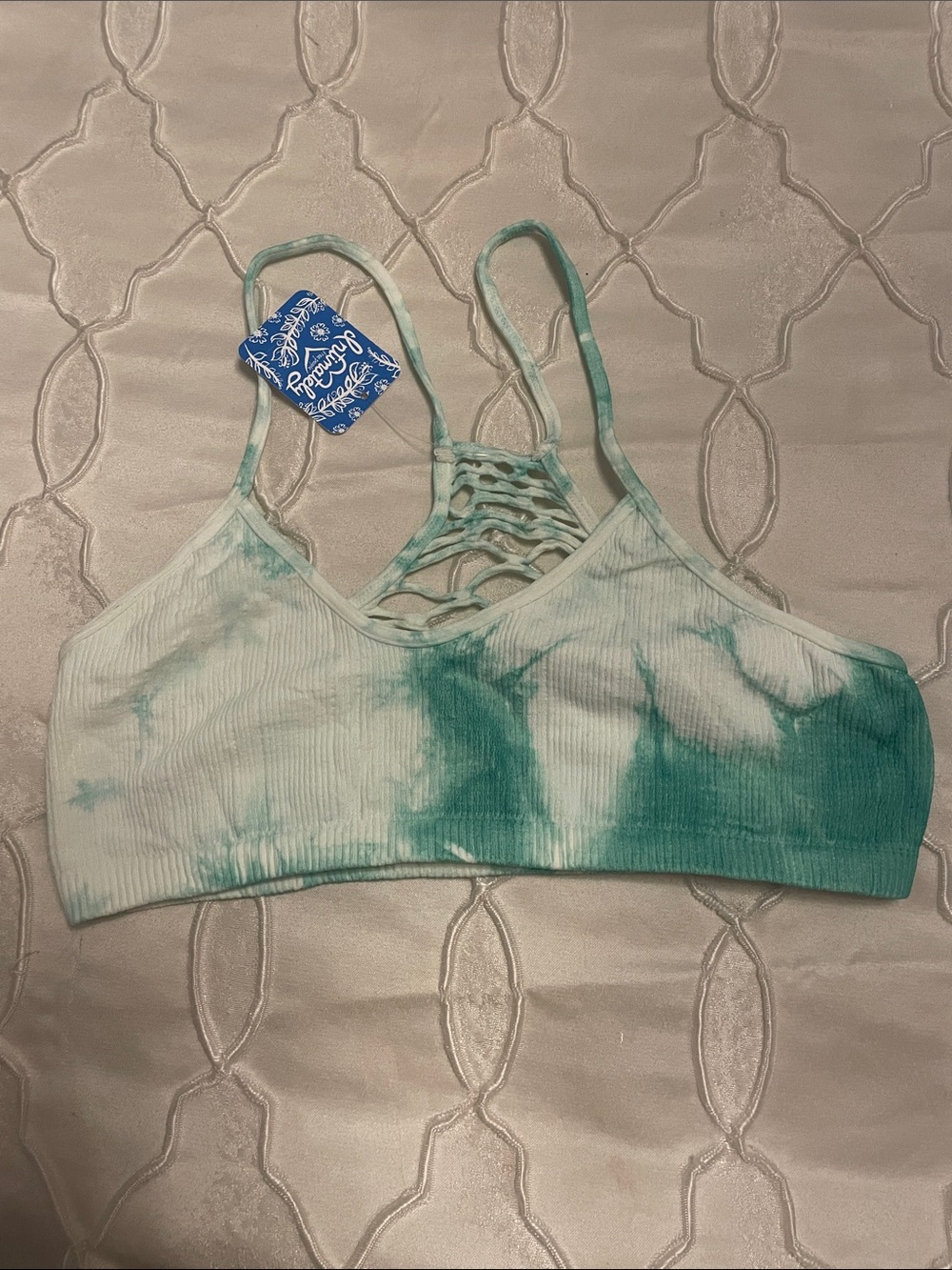 Free People Teal Tie-Dye Ribbed Strappy Bralette Tank